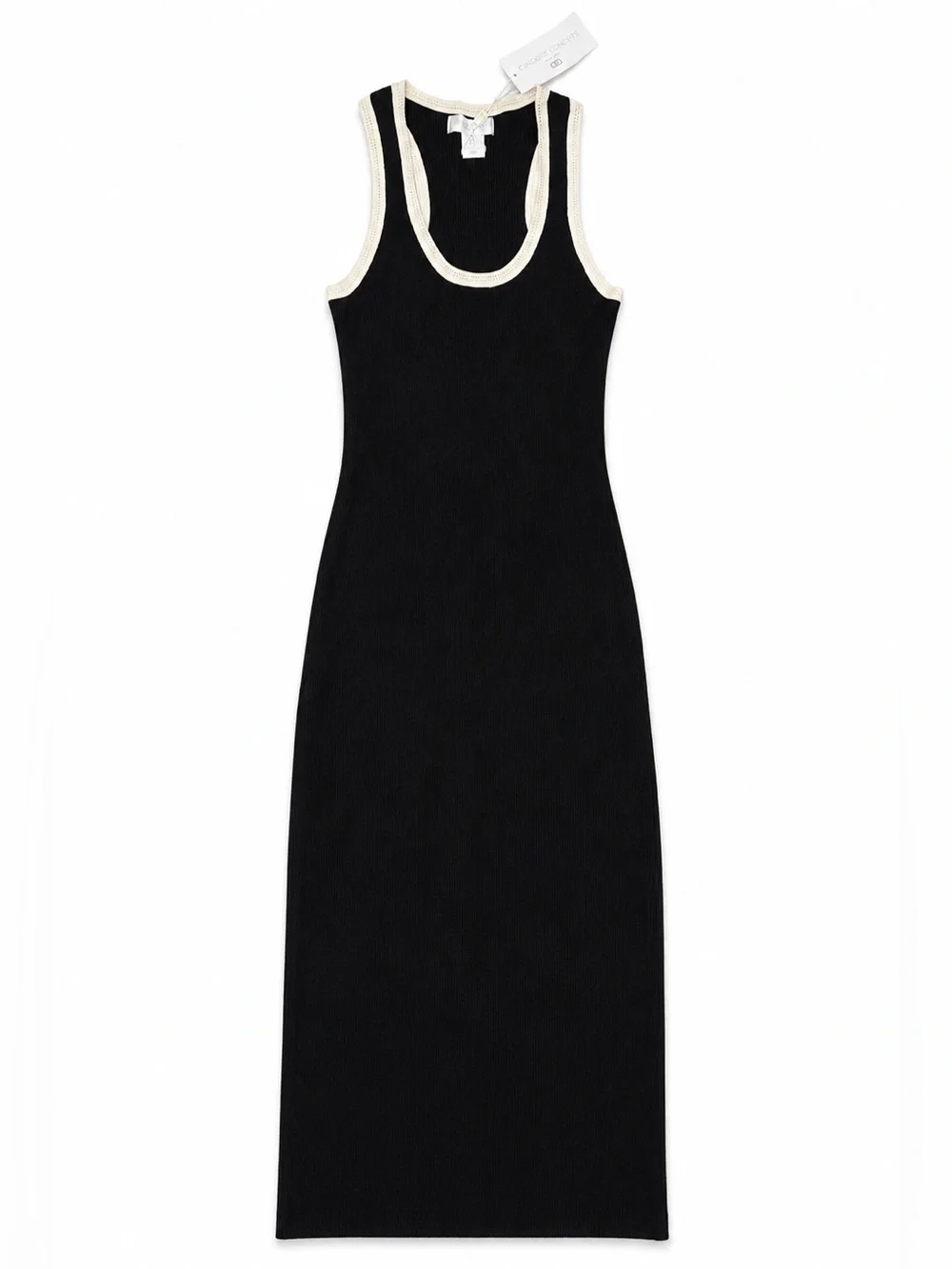 NWT Caroline Constas Rib Knit Midi Dress Black Cream Contrast Trim - Picture 2 of 4